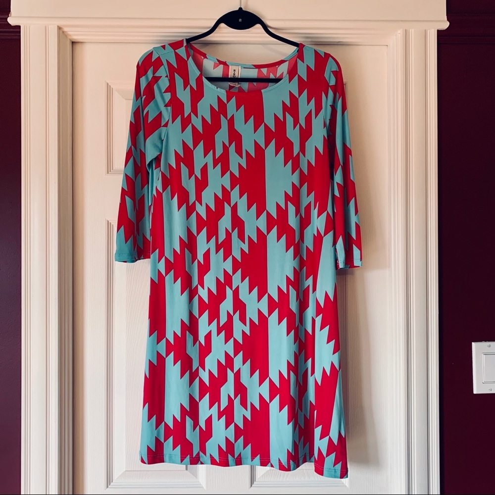 R Rouge Pink and Blue Graphic Print Tunic Dress